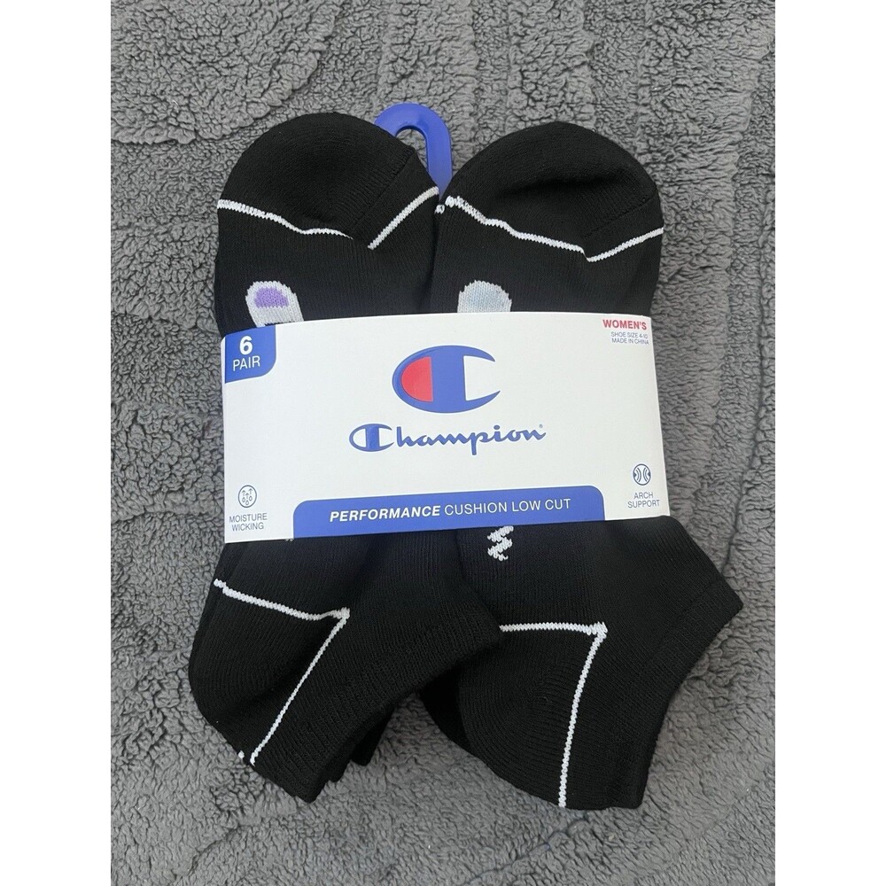 New 6 Pack Women’s Champion Low Cut Athletic Socks Size 4-10 Black